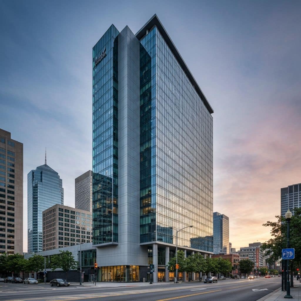 Modern architectural building exterior managed to institutional standard