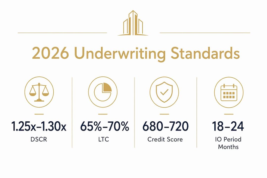 Infographic showing key 2026 loan underwriting metrics