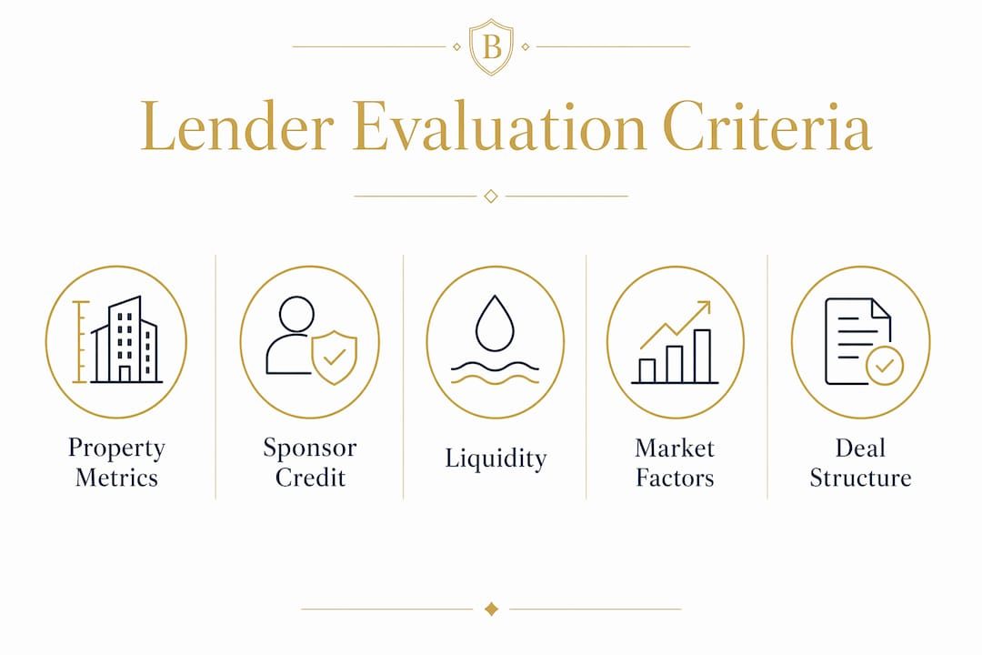 Infographic showing lender evaluation criteria hierarchy