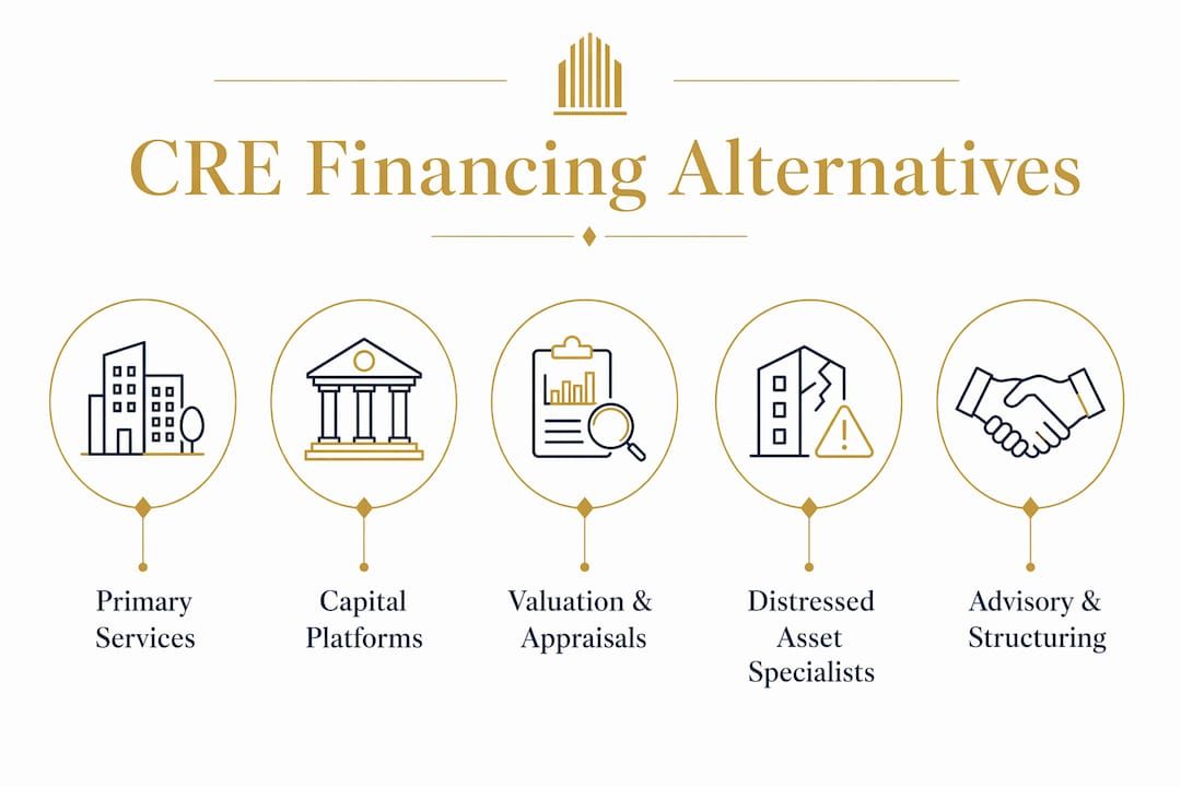 Infographic showing CRE financing alternatives hierarchy